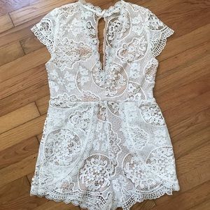 White and tan lace romper